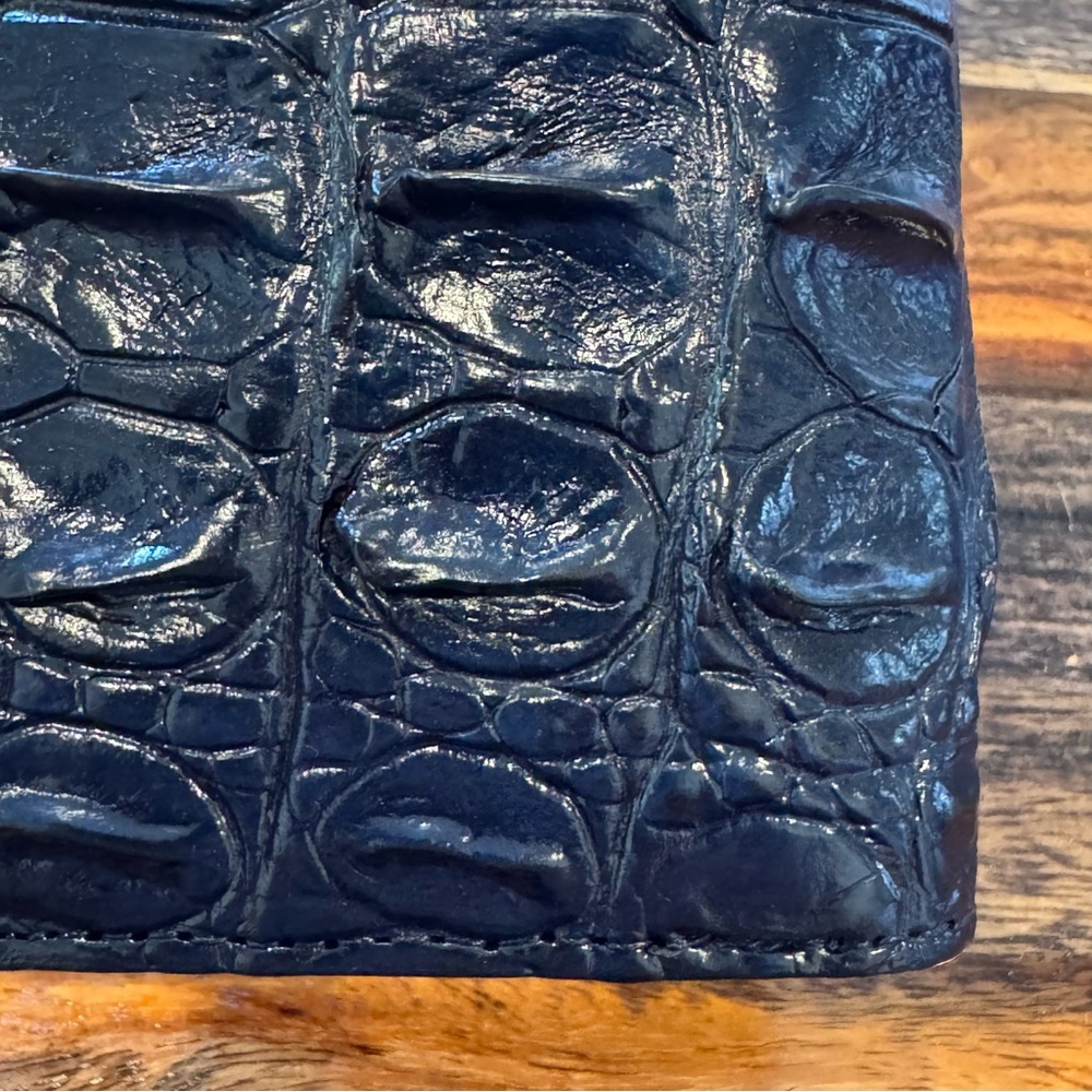 Genuine Croc Leather Wallet Dark Cobalt Color - Picture 8 of 12